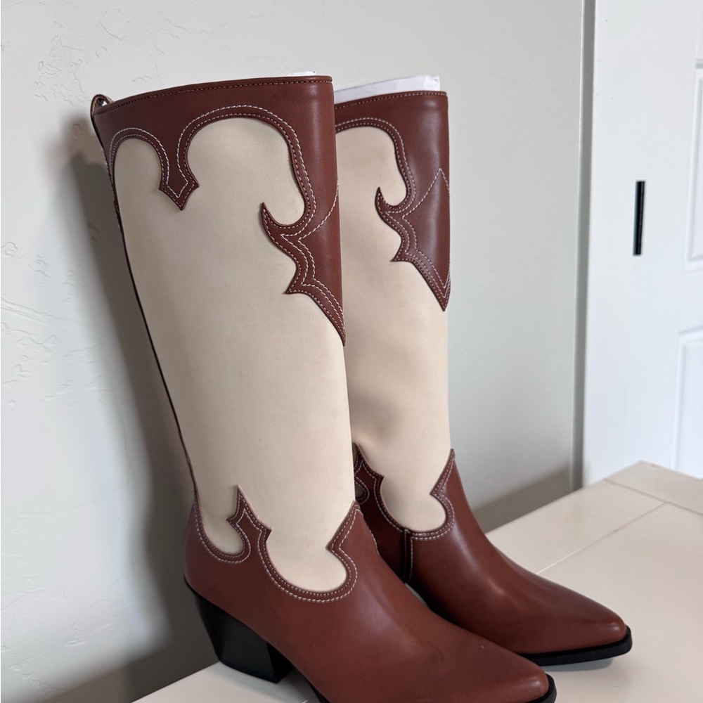 Zodiac Brown and Cream Heeled Boots